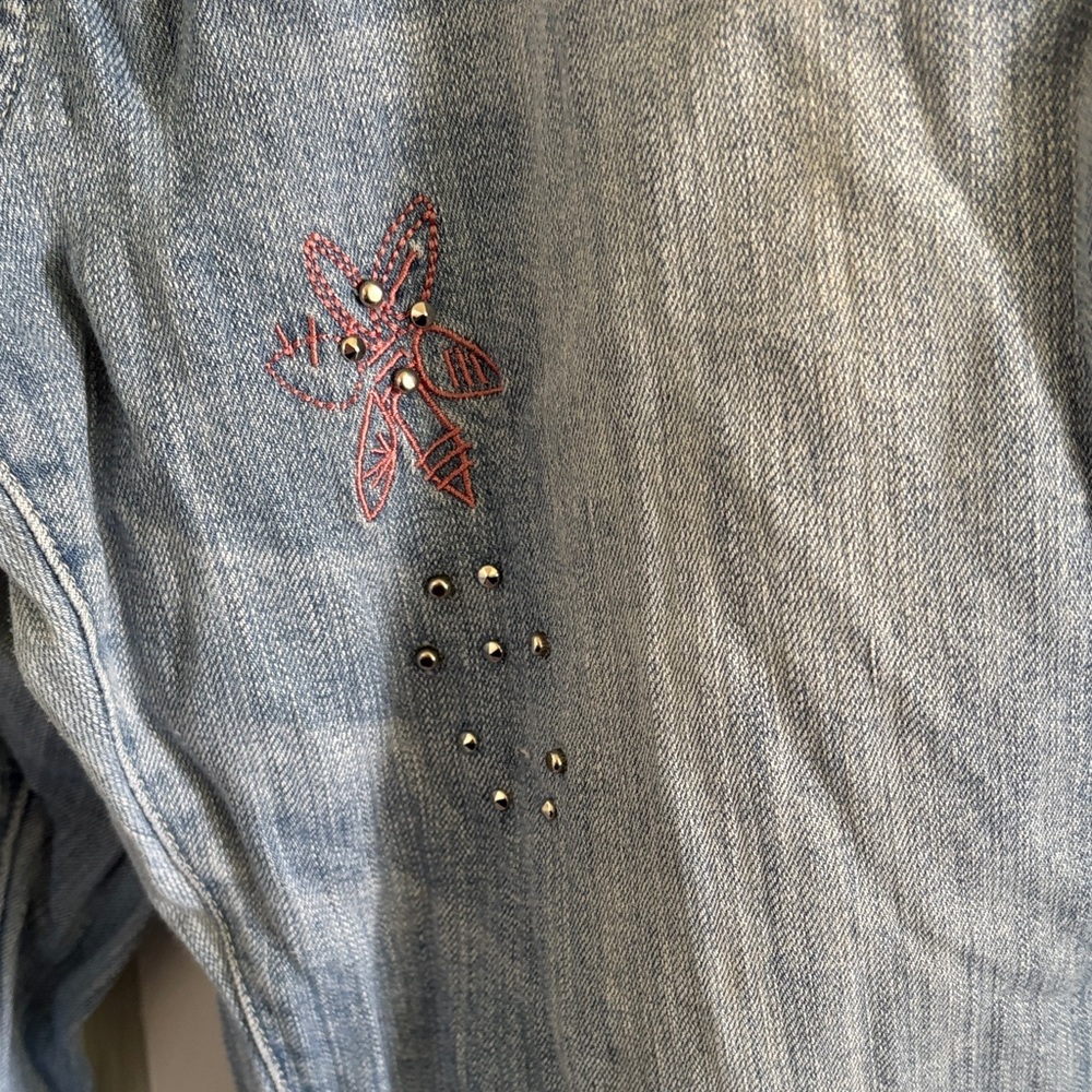 Vintage Y2K Lane Bryant Venezia Light Blue Embroidered Straight Leg Boho Jeans - Picture 5 of 11